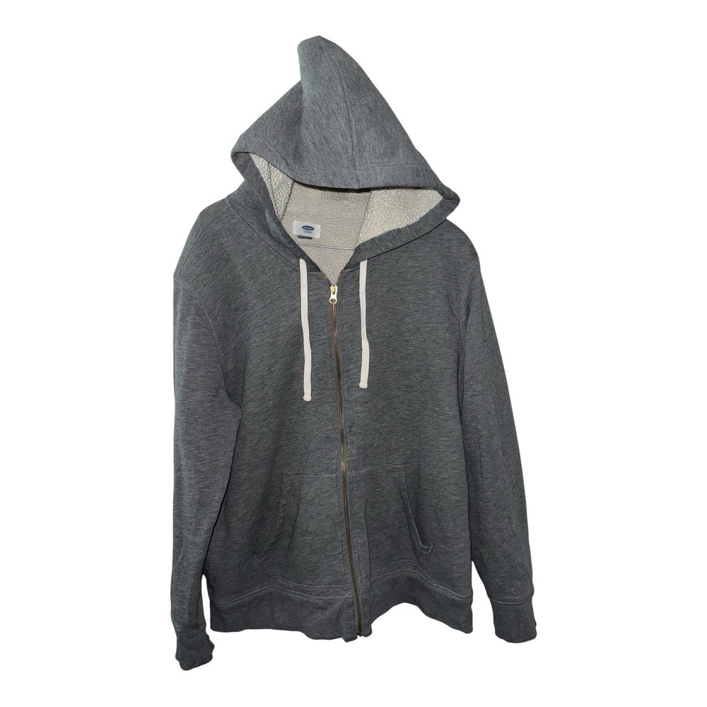 Old Navy Sherpa Lined Zip Hoodie Gray Full Zip Sweatshirt‎ Men's XL Warm Winter